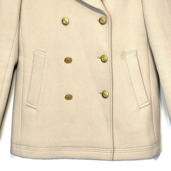 J.Crew Stadium Cloth Wool Cream Peacoat Double Breasted Classic Winter Coat 10T - Picture 6 of 16